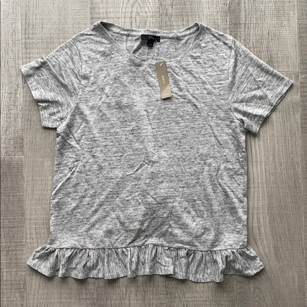 J. Crew Linen Gray Ruffle Short Sleeve Top